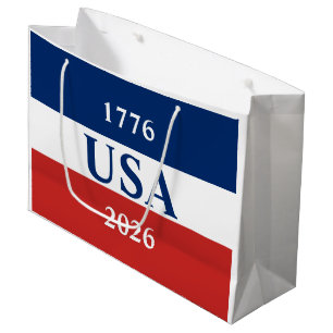 1776 USA 2026 Red White and Blue Patriotic Large Gift Bag