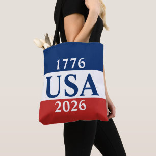 1776 USA 2026 Red White and Blue Patriotic Tote Bag
