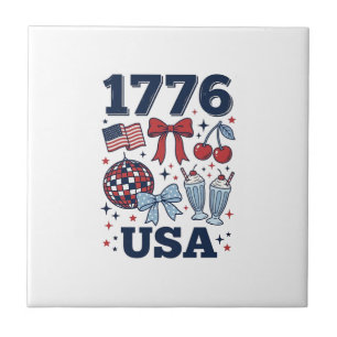1776 USA Patriotic Coquette Vector Design_1 Ceramic Tile