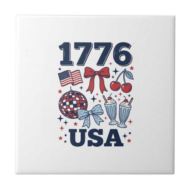 1776 USA Patriotic Coquette Vector Design_1 Ceramic Tile (Front)