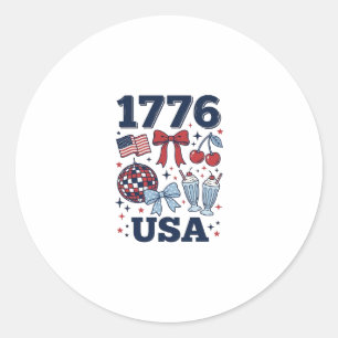 1776 USA Patriotic Coquette Vector Design_1 Classic Round Sticker