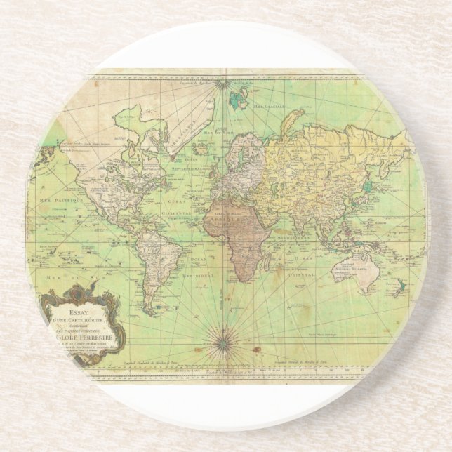 1778 Bellin Nautical Chart or Map of the World Coaster (Front)