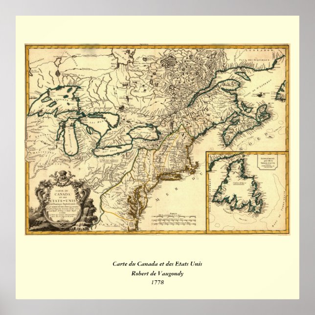 1778 Map of Canada and the United States Poster (Front)