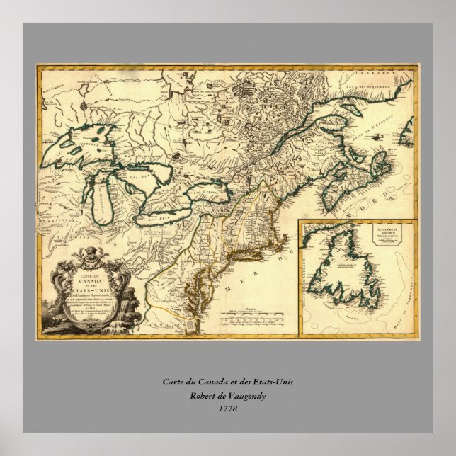 1778 Map of Canada and the United States Poster (Front)