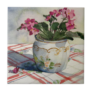 1790 African Violets in Blue Pot Ceramic Tile