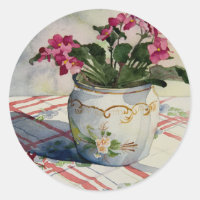 1790 African Violets in Blue Pot