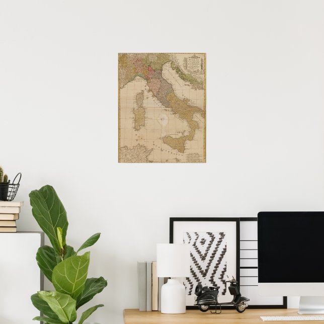 1790 Map of Italy Small Poster (Home Office)