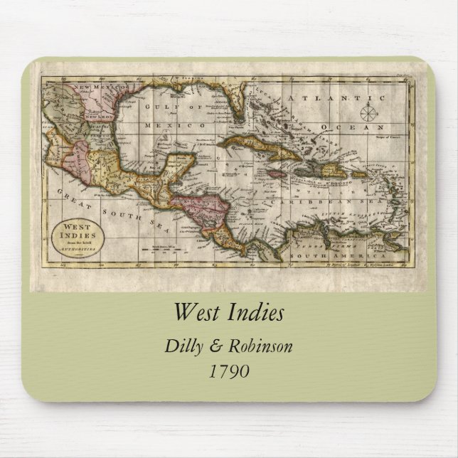 1790 Map of The West Indies by Dilly and Robinson Mouse Pad (Front)