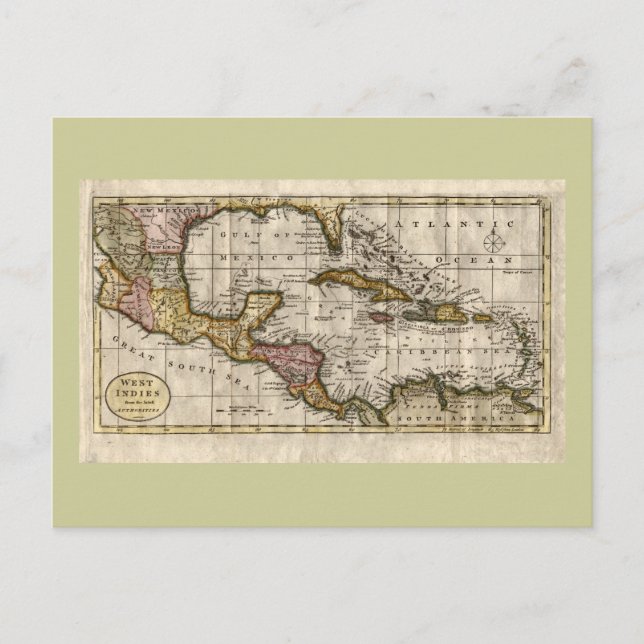 1790 Map of The West Indies by Dilly and Robinson Postcard (Front)