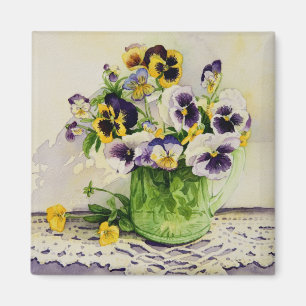1794 Pansies in Green Glass Pitcher Magnet