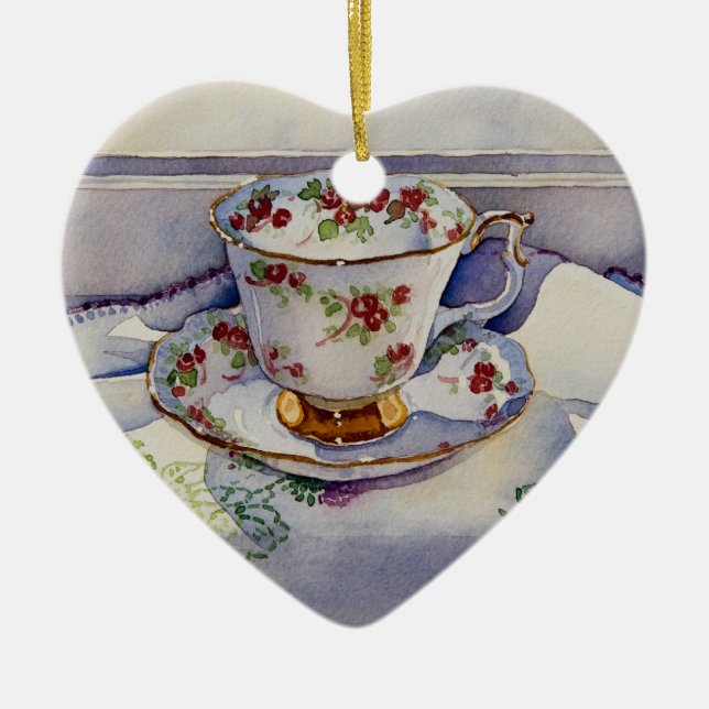 1799 Teacup on Linen Ceramic Ornament (Front)