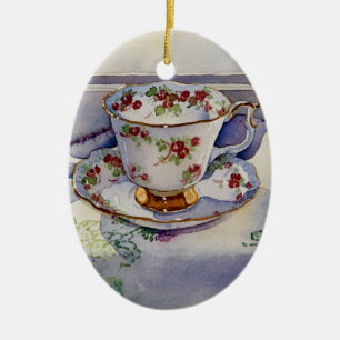 1799 Teacup on Linen Ceramic Tree Decoration