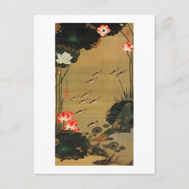 17. 蓮池遊魚図, 若冲 Pond with The Lotus, Jakuchū Postcard (Front)