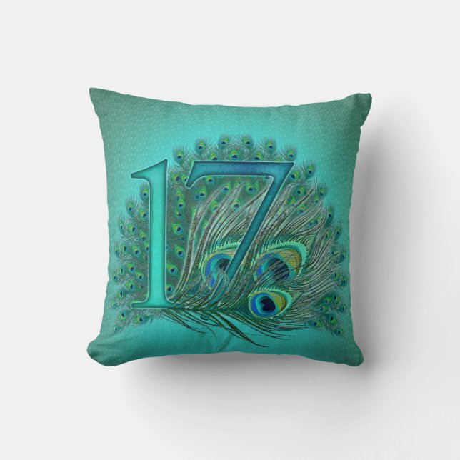 17 birthday peacock template age number cushion (Front)