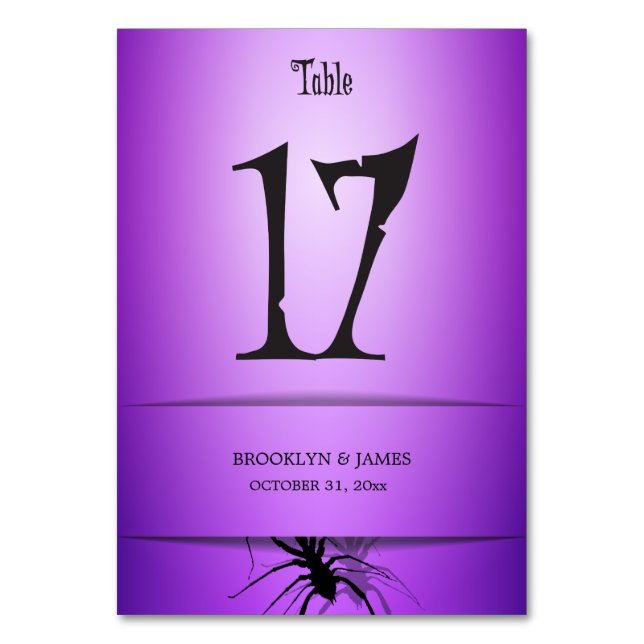 17 Halloween Wedding Table Numbers Purple Spider (Front)