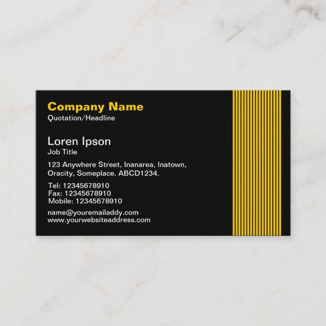 17 Lines - Amber and White on Black Business Card (Front)