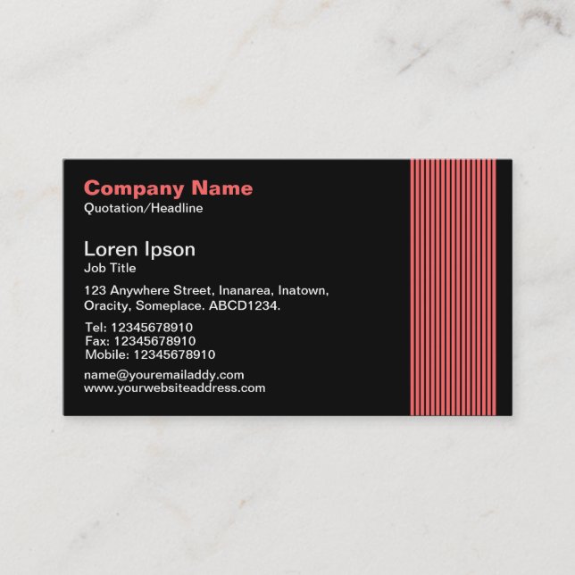 17 Lines - Tropical Pink and White on Black Business Card (Front)