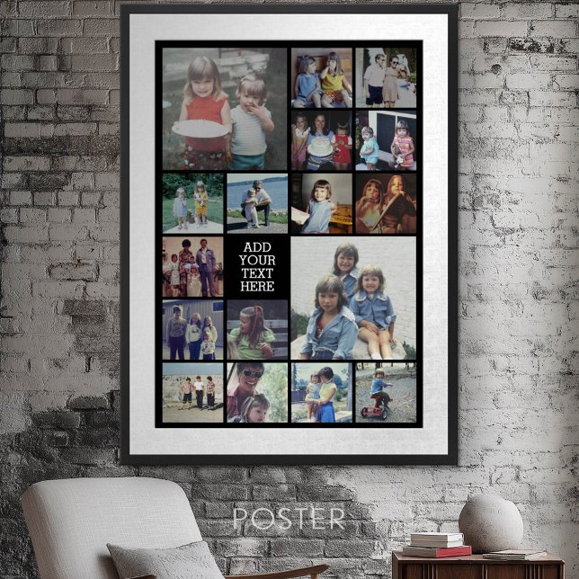 17 Photo Collage and Text - Can Edit Black Poster (Personalized Poster - Add your photos and text)