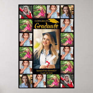 17 Photo Collage Congrats Grad Black And Gold   Poster