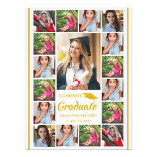 17 Photo Collage Gold Congrats Graduate Graduation Print