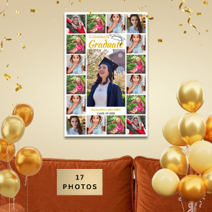 17 Photo Collage Gold Congrats Graduate White Poster