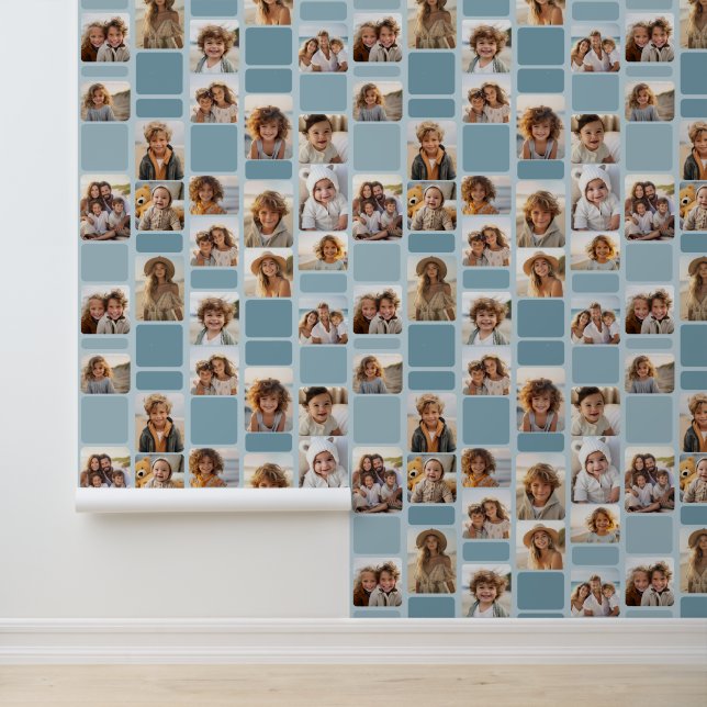 17 Photo Collage with Mod Pattern - Shades of Blue Wallpaper (Application)