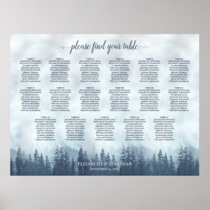 17 Table Blue Pine Forest Wedding Seating Chart
