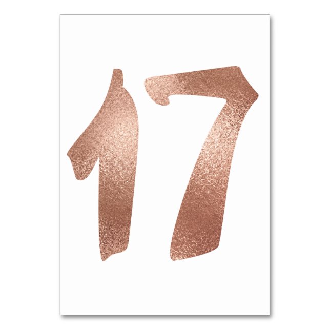 17 Table  Number White Metallic Pink Rose Gold Table Number (Front)