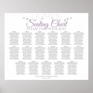 17 Table Purple & Grey Wedding Seating Chart