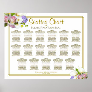 17 Table Wedding Seating Chart Floral Pastel
