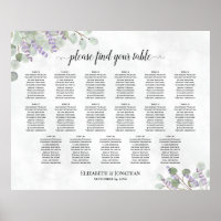17 Table Wedding Seating Chart Lavender Eucalyptus