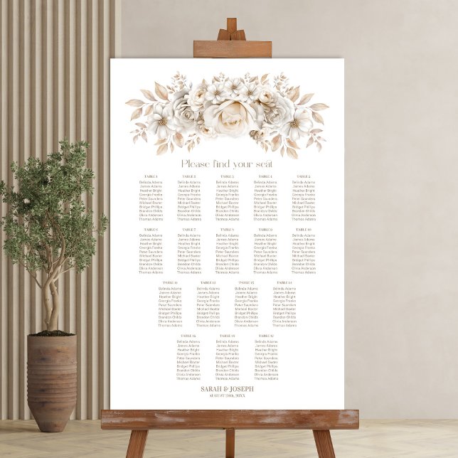 17 Table White Floral Wedding Seating Chart (Creator Uploaded)