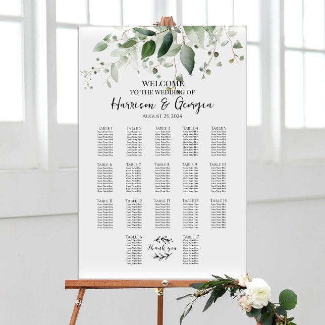 17 tables greenery elegant wedding seating chart (Creator Uploaded)