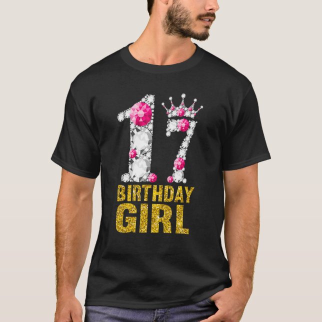 17 Year Old  17th Birthday Girl Queen diamond crow T-Shirt (Front)