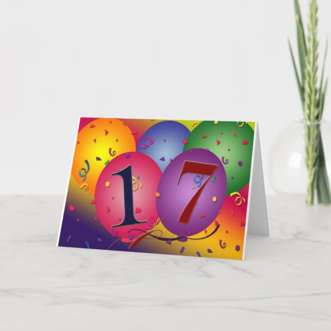 17 Years!  Birthday Balloons Card (Front)