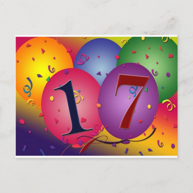 17 Years!  Birthday Balloons Postcard (Front)