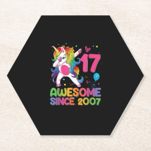 17 Years Old Awesome Since 2007 17th Birthday Unic Paper Coaster