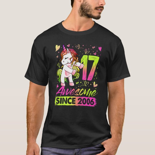 17 Years Old Flossing Unicorn 17th Birthday Girl P T-Shirt (Front)