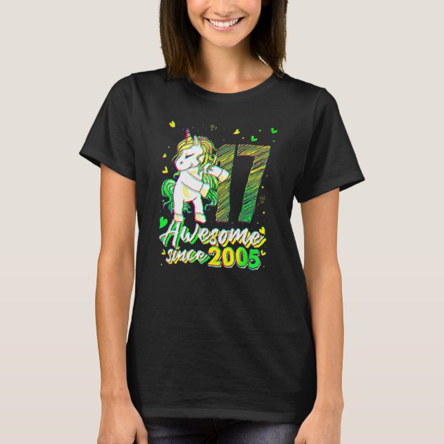 17 Years Old  Unicorn Flossing 17th Birthday Unico T-Shirt (Front)