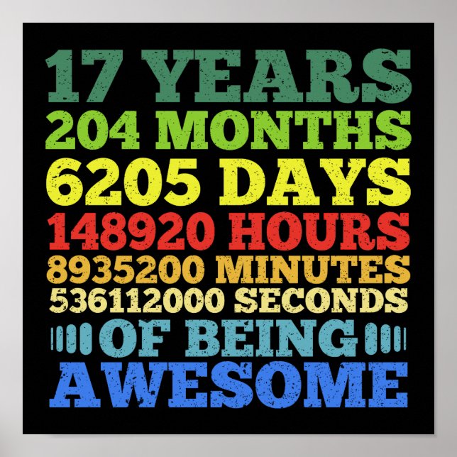 17 Years Old Vintage 17th Birthday 204 Months Poster (Front)
