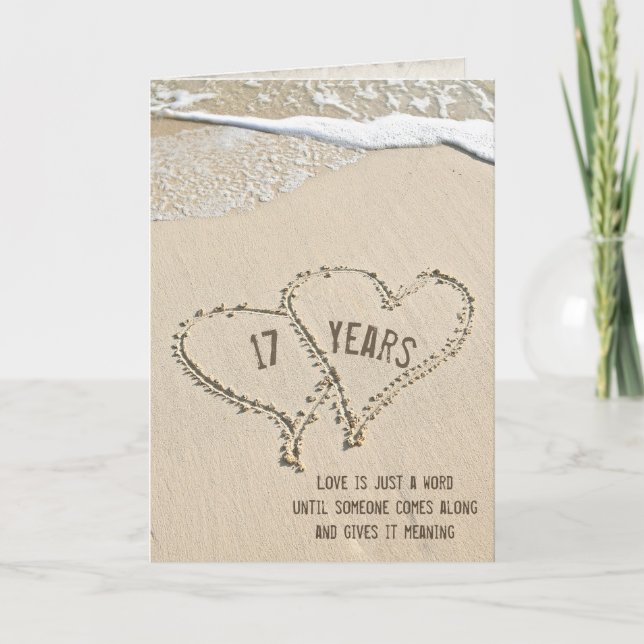 17th Anniversary Beach Hearts Card (Front)