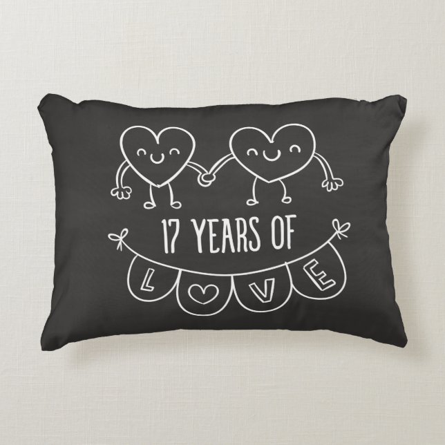 17th Anniversary Gift Chalk Hearts Decorative Cushion (Front)
