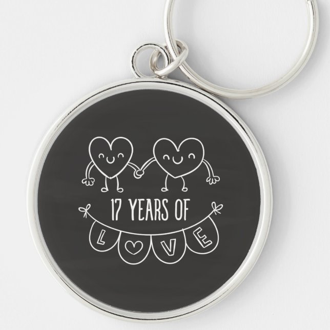 17th Anniversary Gift Chalk Hearts Key Ring (Front)