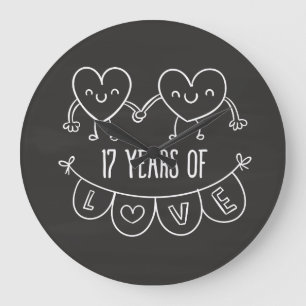 17th Anniversary Gift Chalk Hearts Large Clock