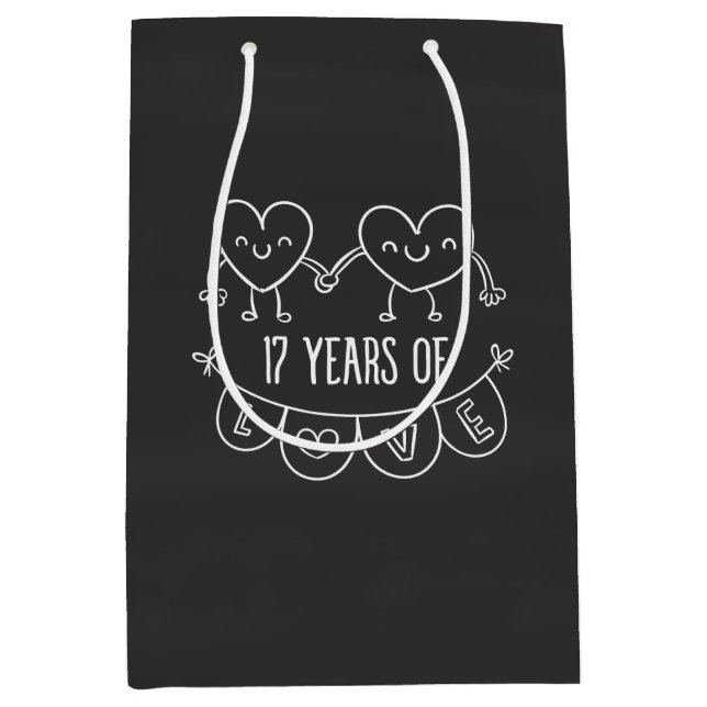 17th Anniversary Gift Chalk Hearts Medium Gift Bag (Front)