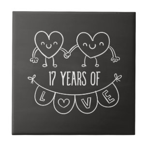 17th Anniversary Gift Chalk Hearts Tile