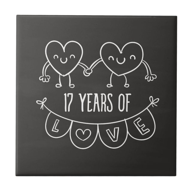 17th Anniversary Gift Chalk Hearts Tile (Front)