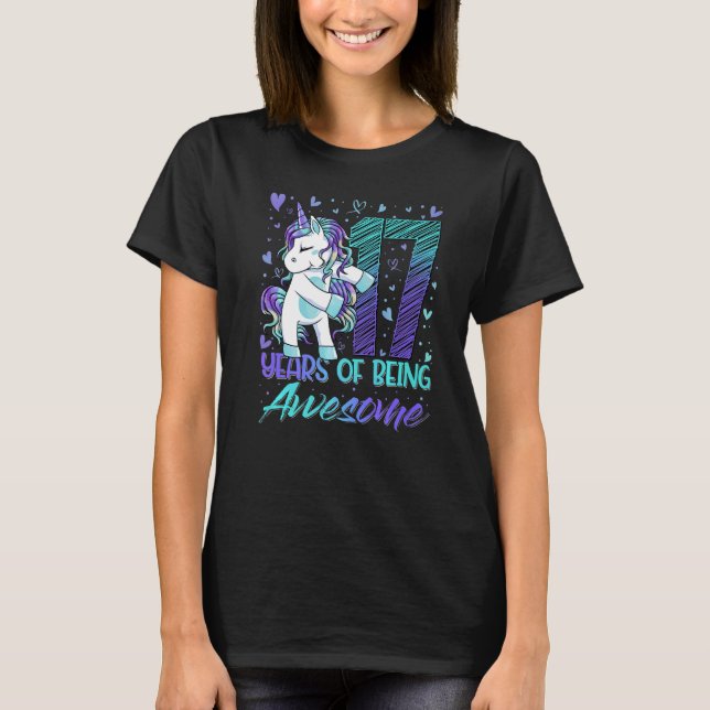 17th Birthday  17 Year Old Girl Flossing Unicorn P T-Shirt (Front)