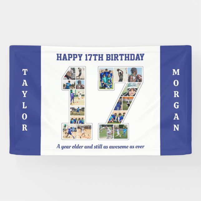17th Birthday Anniversary Number 17 Photo Collage Banner (Horizontal)