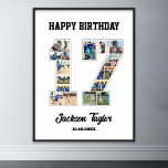 17th Birthday Anniversary Number 17 Photo Collage Poster<br><div class="desc">Celebrate 17th birthday or wedding anniversary with this custom photo collage. Choose your favourite photos for display. Customise the name, text and date to fit your occasion. This will be a lovely keepsake with personalised message to look back on with family and friends. If you need any other number as...</div>